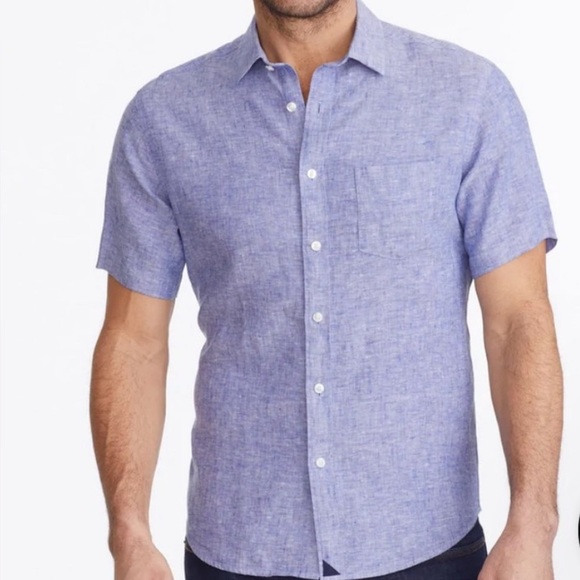 UNTUCKit 100% Linen Blue Short Sleeve Cameron Button Down Shirt‎ Size XL EUC - Picture 1 of 7